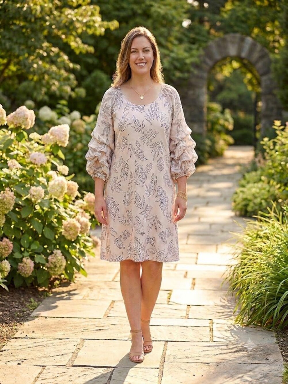 Indigo Rose Blush Print Tiered Sleeve Dress Size 2X NWT
